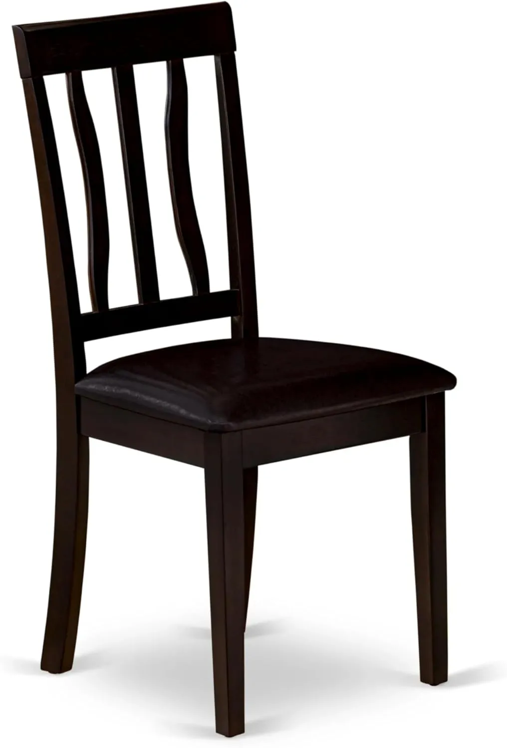 East West Furniture ANC-CAP-LC Antique Dining Chairs - Faux Leather Upholstered Wooden Chairs, Set of 2, Cappuccino