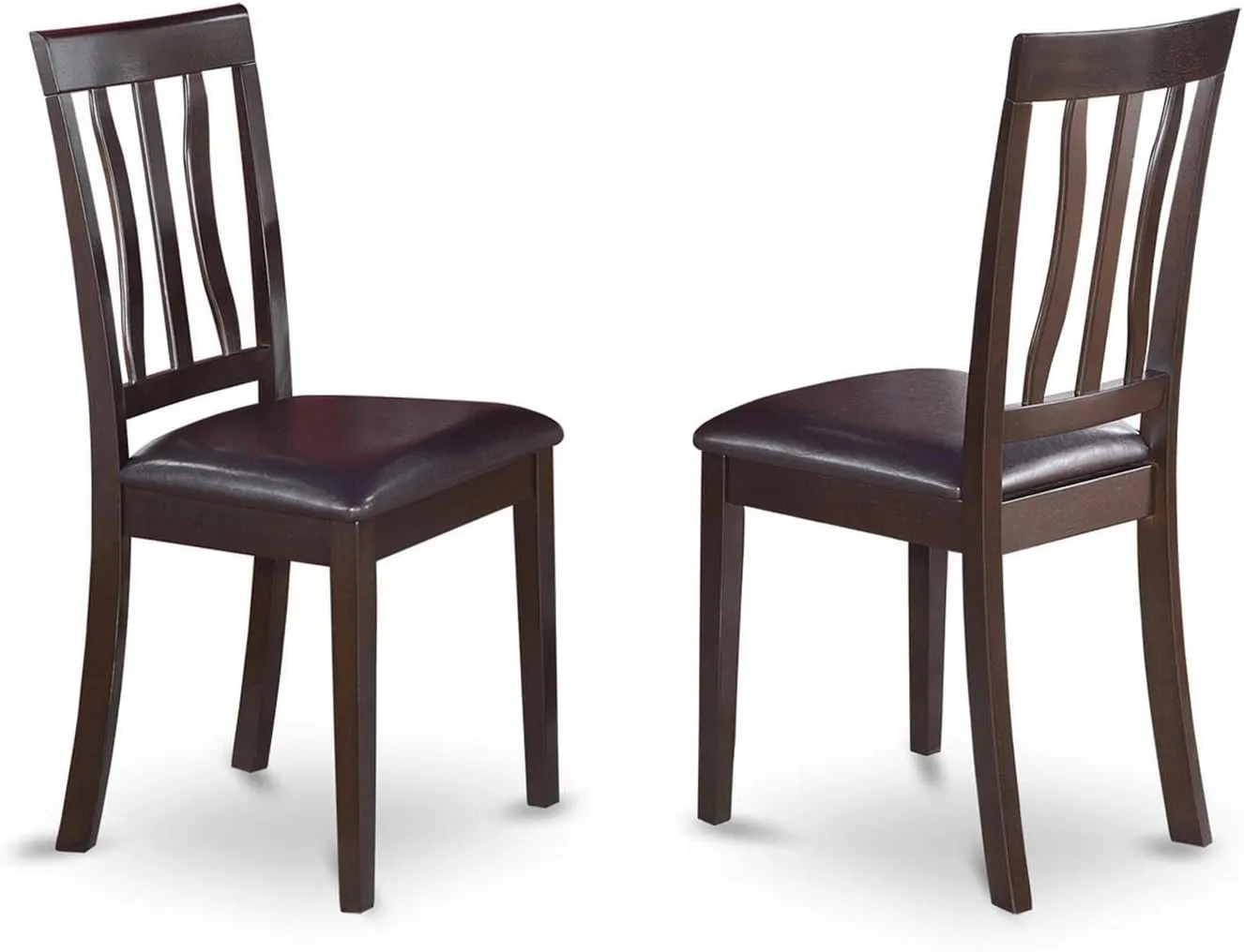 East West Furniture ANC-CAP-LC Antique Dining Chairs - Faux Leather Upholstered Wooden Chairs, Set of 2, Cappuccino