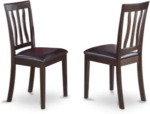 East West Furniture ANC-CAP-LC Antique Dining Chairs - Faux Leather Upholstered Wooden Chairs, Set of 2, Cappuccino