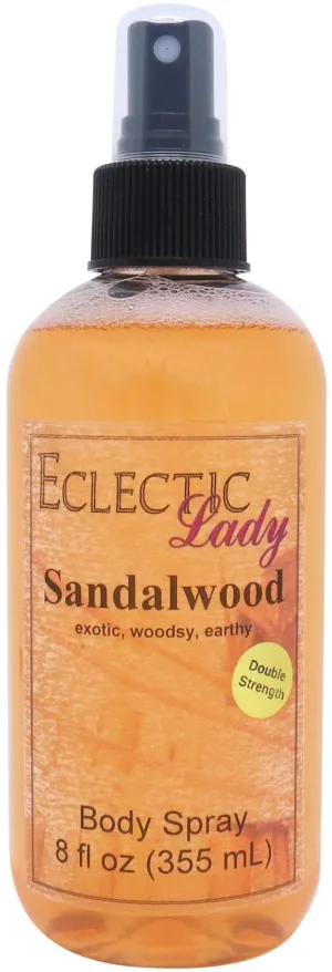 Eclectic Lady Sandalwood Body Spray, Double Strength, 8 ounces, Body Mist for Women with Clean, Light & Gentle Fragrance, Cologne with Soft, Subtle Aroma For Daily Use