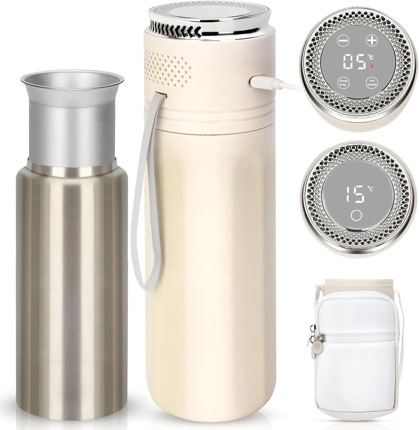 Electric Insulin Cooler Travel Case with USB Charger and Metal Ice Ring, Holds 6 Pens with Unlimited Hours, Adjustable Temperature (2 ℃ -20 ℃), Suitable for Travel and Daily Useours