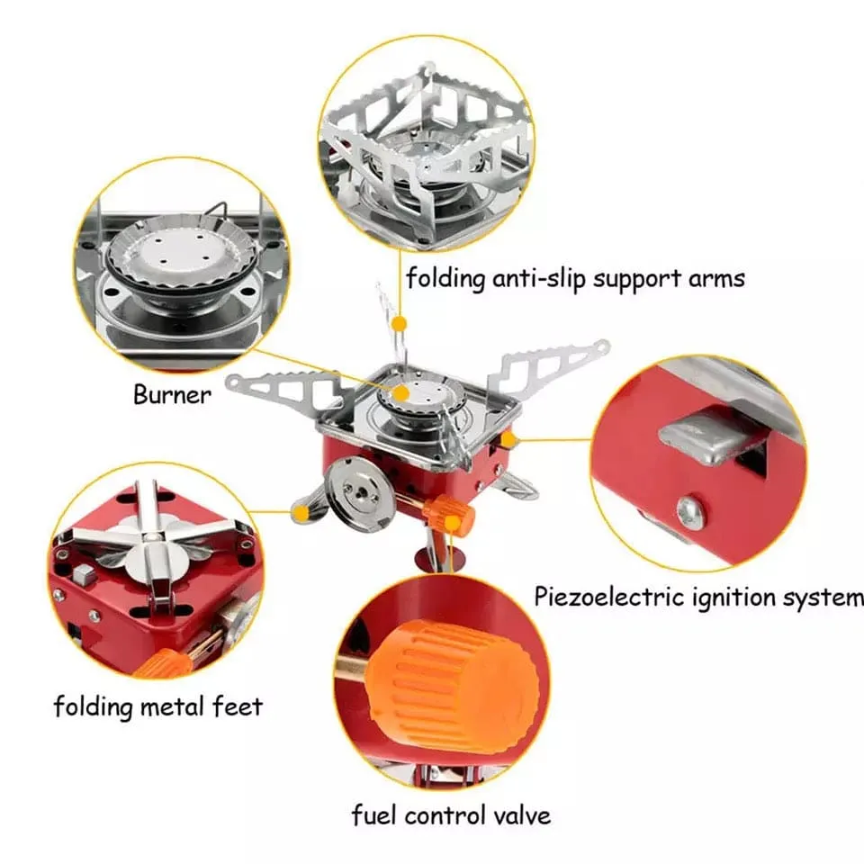 Emergency Portable Gas Stove, Windproof Camp Stove, Portable Collapsible Stove Burner for Outdoor, Mini Square Cooking Stove, Travel Camping Combustor Cooker Cookware, Picnic Furnace Outdoor Picnic Accessories, Butane Gas Stove