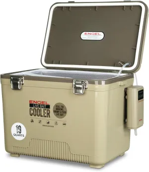 ENGEL 19 Quart Live Bait Cooler PRO for Fishing - Portable Minnow and Bait Bucket with Lithium-Ion Rechargeable Aerator - Tan (19Qt)