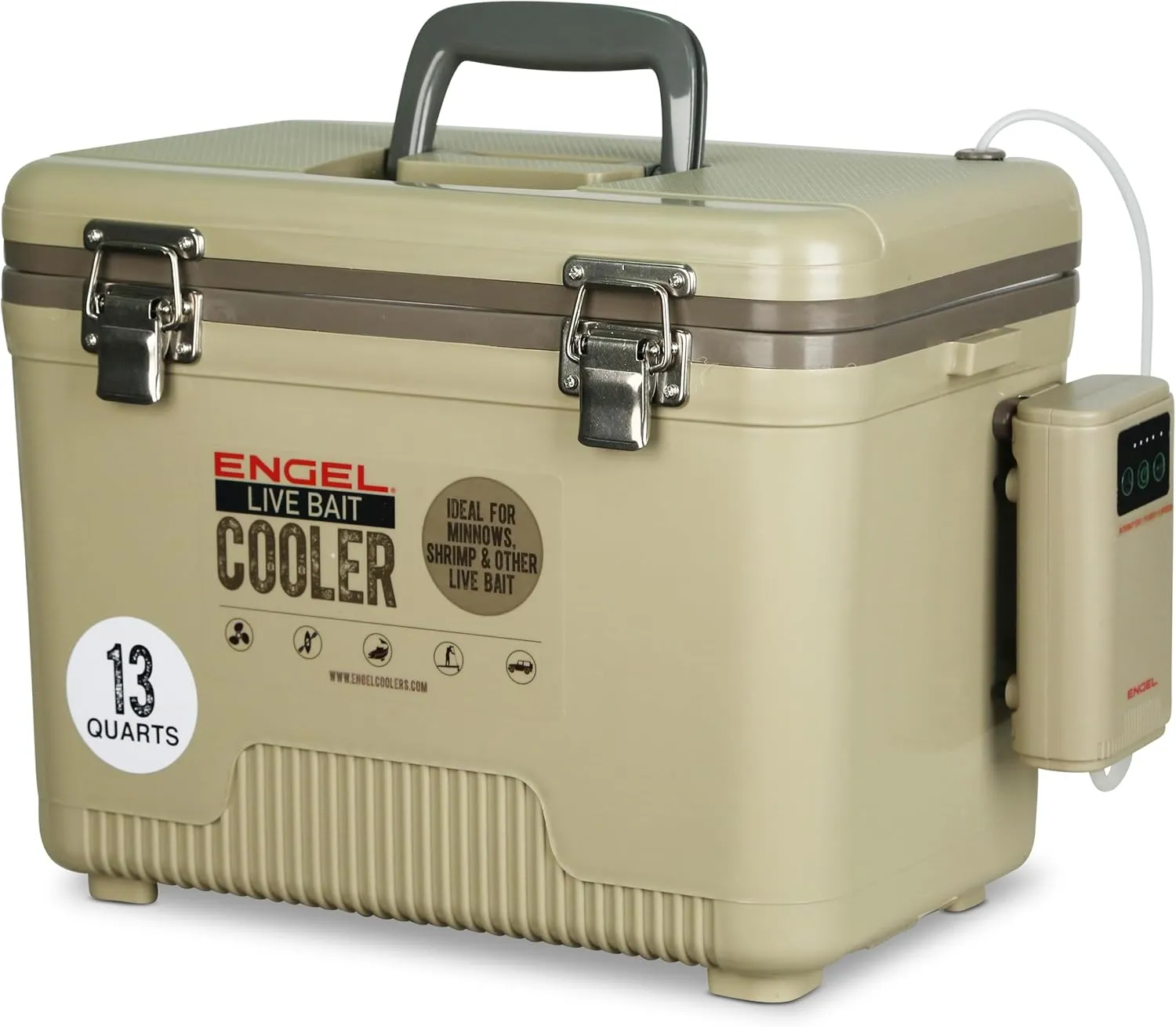 ENGEL Live Bait Cooler PRO for Fishing - Portable Minnow and Bait Bucket with Lithium-Ion Rechargeable Aerator