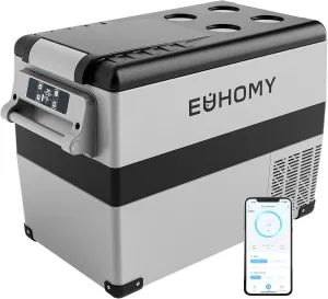 EUHOMY 12 Volt Refrigerator, 48QT(45L) Electric Cooler, 12V Fridge APP Control, 12V Cooler -4℉~68℉, Portable Freezer 12/24V DC 110-240V AC for Camping, Travel, Truck, Home