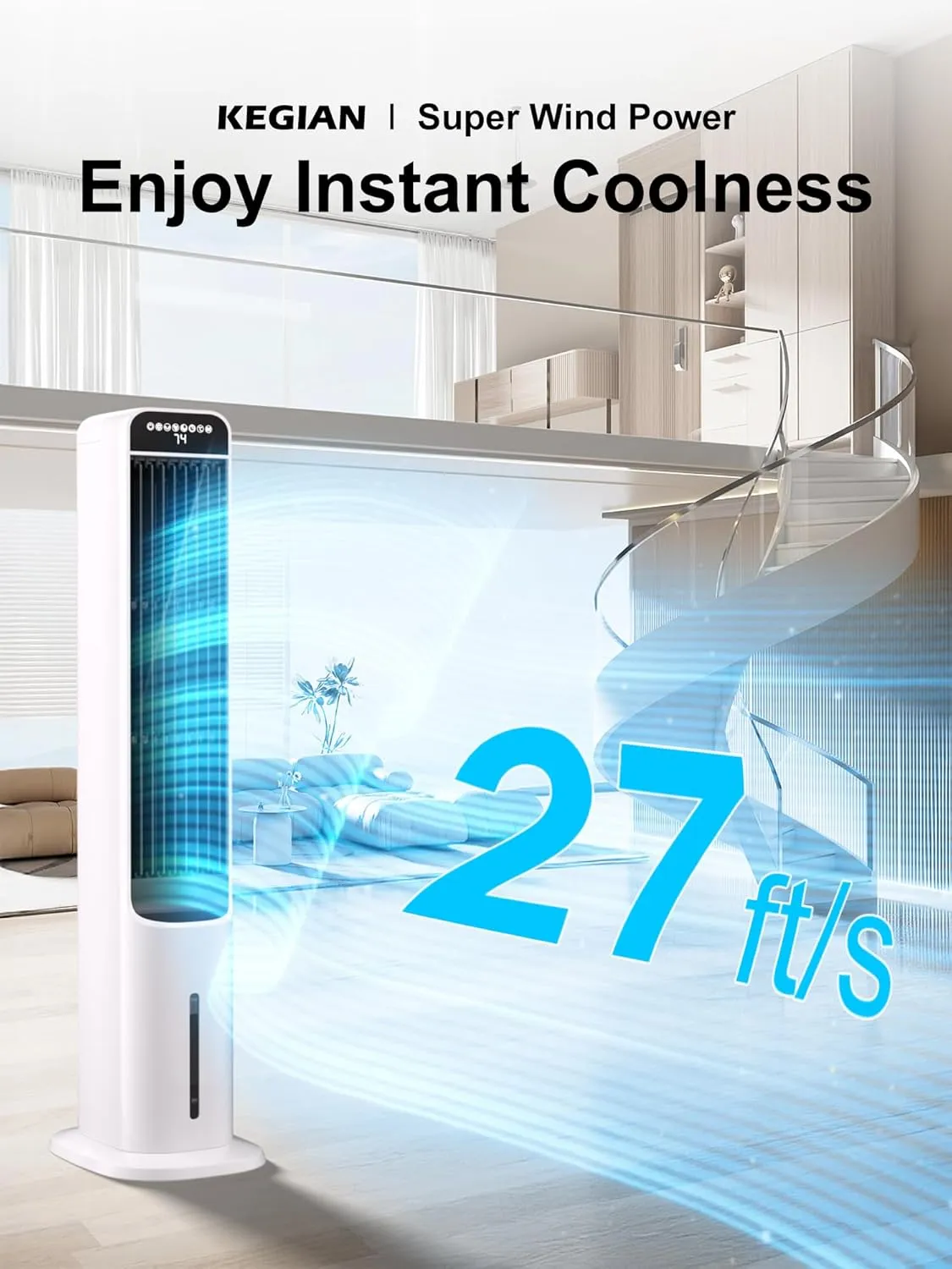 Evaporative Air Cooler, 41" Windowless Portable Air Conditioner, 3-in-1 Cooling Fans that Blow Cold Air, 4 Ice Packs, 12H Timer, 26ft Remote, 120° Oscillation, Queit Swamp Cooler for Room