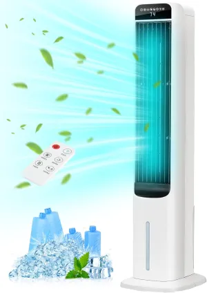 Evaporative Air Cooler, 41" Windowless Portable Air Conditioner, 3-in-1 Cooling Fans that Blow Cold Air, 4 Ice Packs, 12H Timer, 26ft Remote, 120° Oscillation, Queit Swamp Cooler for Room
