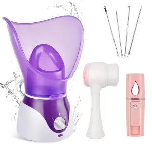 Facial Steamer - Nano Ionic Face Steamer for Deep Cleaning, Hot Mist Face Humidifier Set for Women & Men, Moisturizing Cleansing Pores with Blackhead Remover Kit, Purple