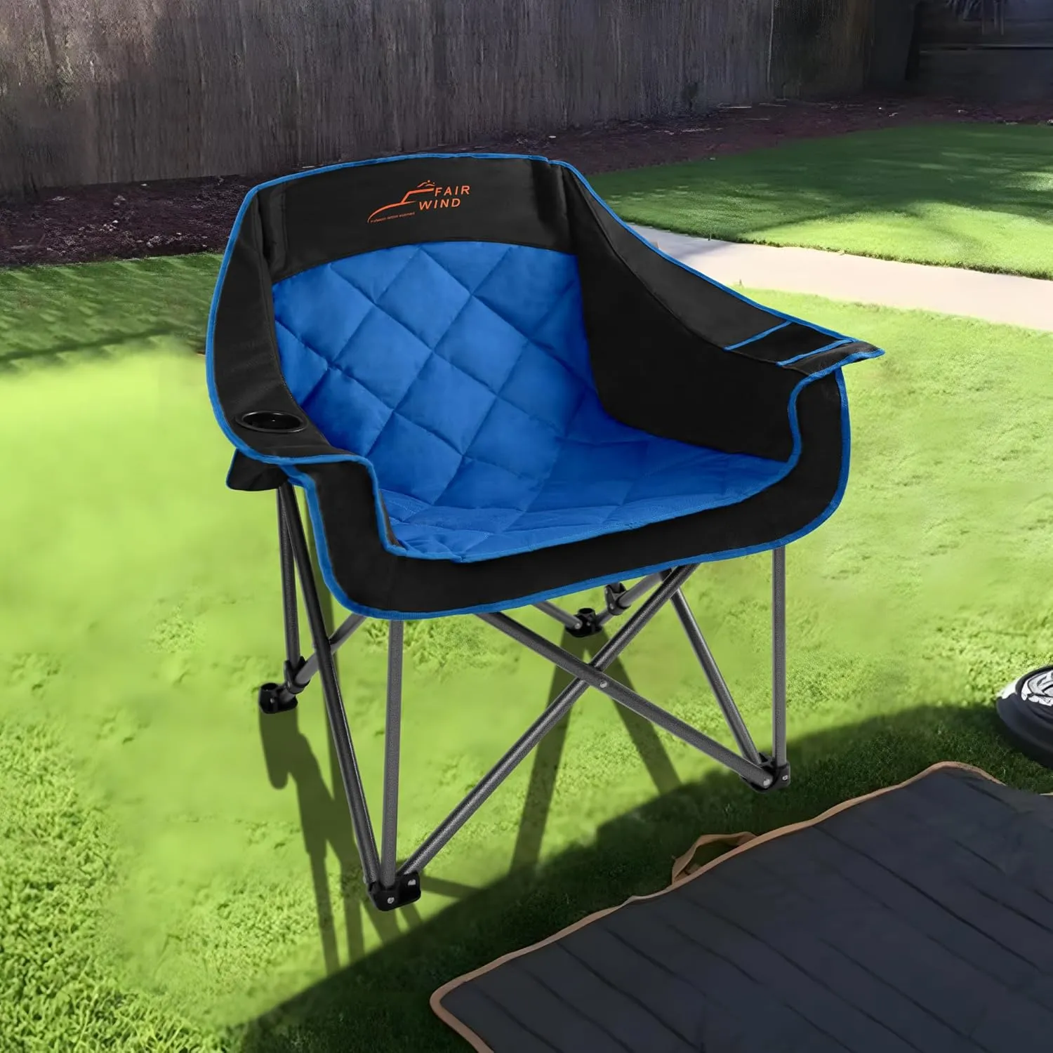 FAIR WIND Oversized Padded Camping Chair Heavy Duty Quad Fold Arm Chair Portable for Outdoor - Support 450LBS, Blue