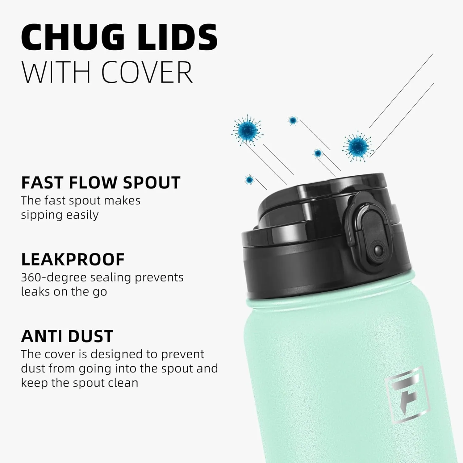 Fanhaw 20 Oz Insulated Stainless Steel Water Bottle with Chug Lid - Leak & Sweat Proof, Anti-Dust | For Kids, Women, Men (Green Pink)