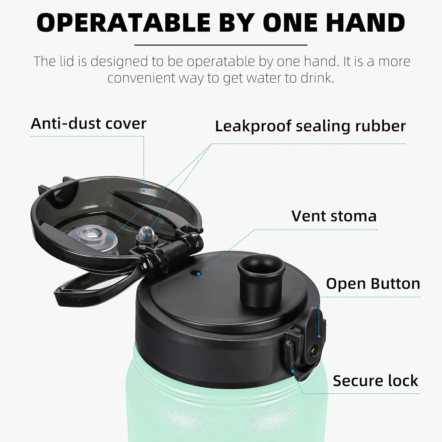 Fanhaw 20 Oz Insulated Stainless Steel Water Bottle with Chug Lid - Leak & Sweat Proof, Anti-Dust | For Kids, Women, Men (Green Pink)