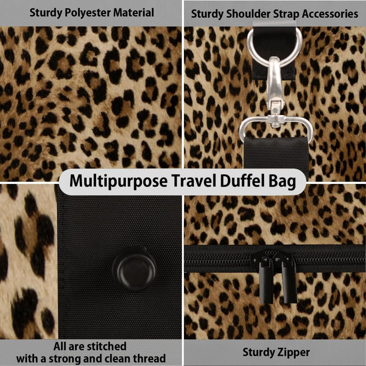 Fashion Leopard Cheetah Travel Duffel Bag for Women Men Small Sport Gym Bag Waterproof Weekender Overnight Bag Lightweight Carry on bag Foldable Gym Bag for Training Swim Yoga Traveling Handbag