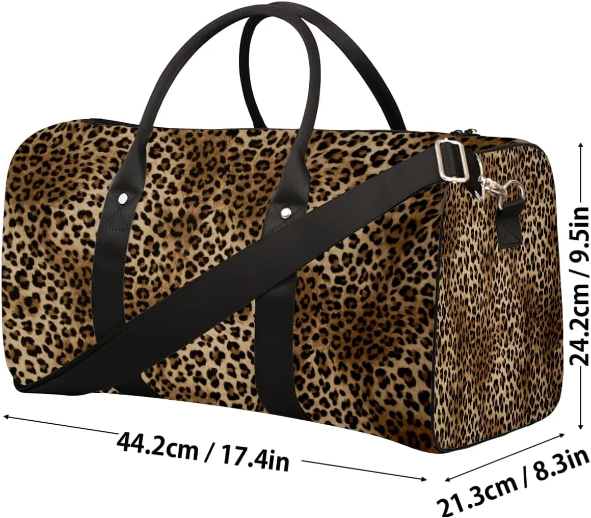 Fashion Leopard Cheetah Travel Duffel Bag for Women Men Small Sport Gym Bag Waterproof Weekender Overnight Bag Lightweight Carry on bag Foldable Gym Bag for Training Swim Yoga Traveling Handbag