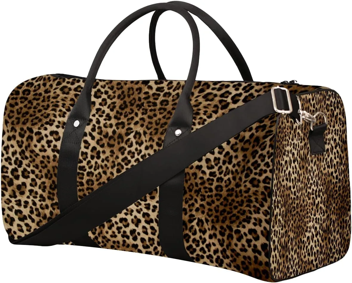 Fashion Leopard Cheetah Travel Duffel Bag for Women Men Small Sport Gym Bag Waterproof Weekender Overnight Bag Lightweight Carry on bag Foldable Gym Bag for Training Swim Yoga Traveling Handbag