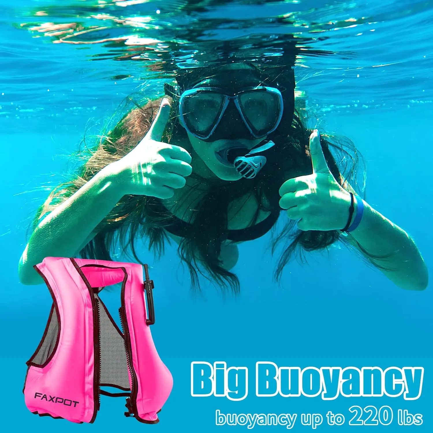 Faxpot Inflatable Snorkel Vest Adult, Snorkeling Vest for Men & Women, Portable Inflatable Swim Vest Jacket, Buoyancy Vest for Snorkeling/Kayaking/Swimming/Boating
