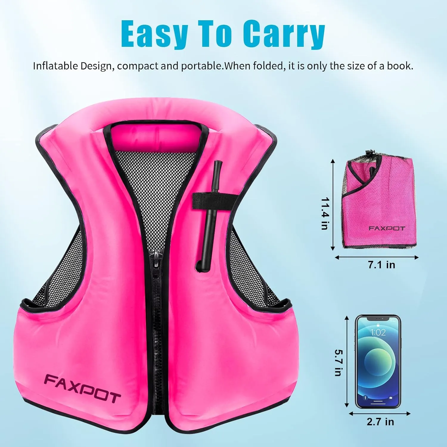 Faxpot Inflatable Snorkel Vest Adult, Snorkeling Vest for Men & Women, Portable Inflatable Swim Vest Jacket, Buoyancy Vest for Snorkeling/Kayaking/Swimming/Boating