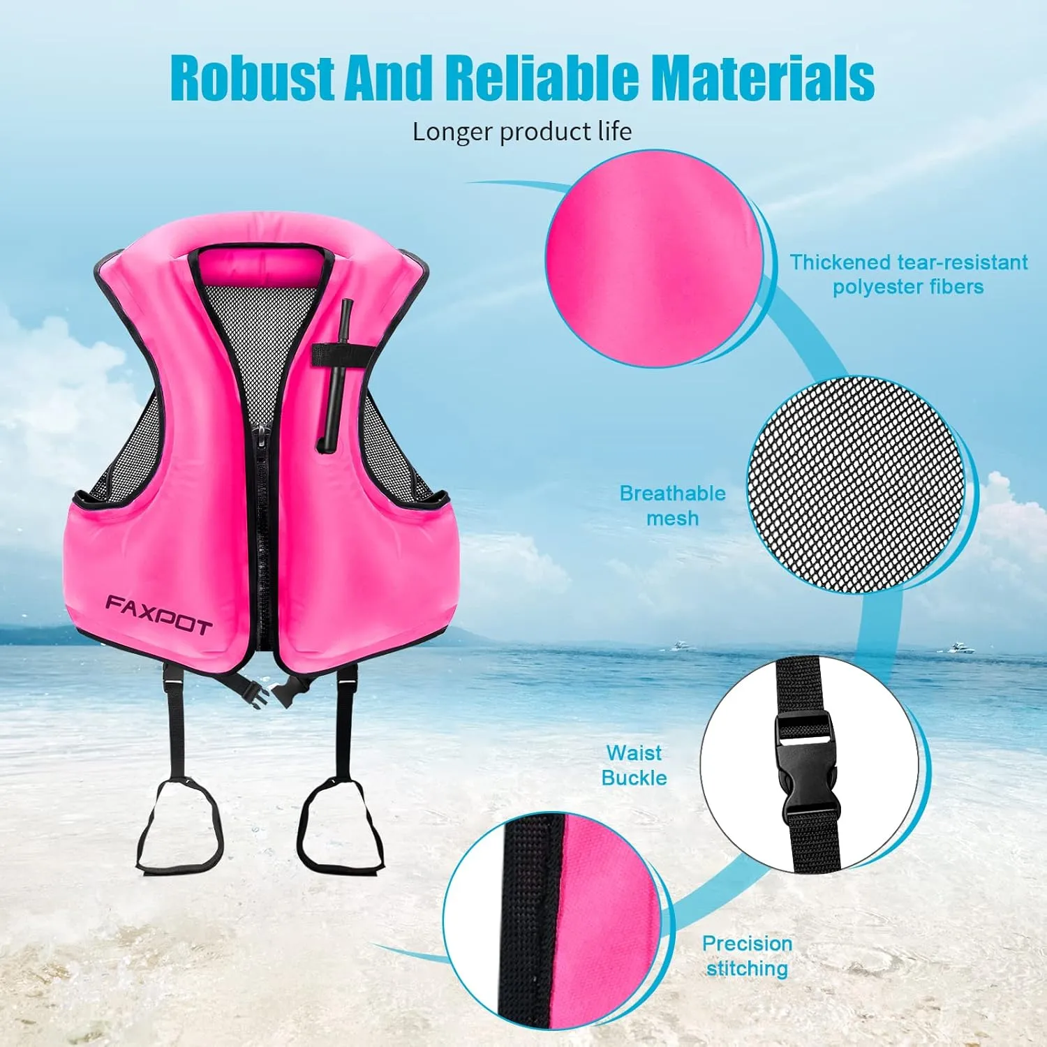 Faxpot Inflatable Snorkel Vest Adult, Snorkeling Vest for Men & Women, Portable Inflatable Swim Vest Jacket, Buoyancy Vest for Snorkeling/Kayaking/Swimming/Boating