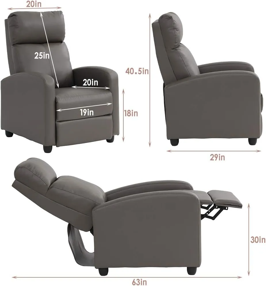 FDW Recliner Chair for Living Room Reading Chair Recliner Sofa Winback Chair Single Sofa Home Theater Seating Modern Reclining Chair Easy Lounge with PU Leather Padded Seat Backrest