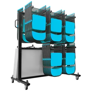 Flash Furniture Hawkins Heavy Duty Folding Table and Chairs Mobile Cart-Locking Wheels, Outdoor Cover, 84 Folding Chairs or 42 Chairs and 12 Tables Capacity, Black