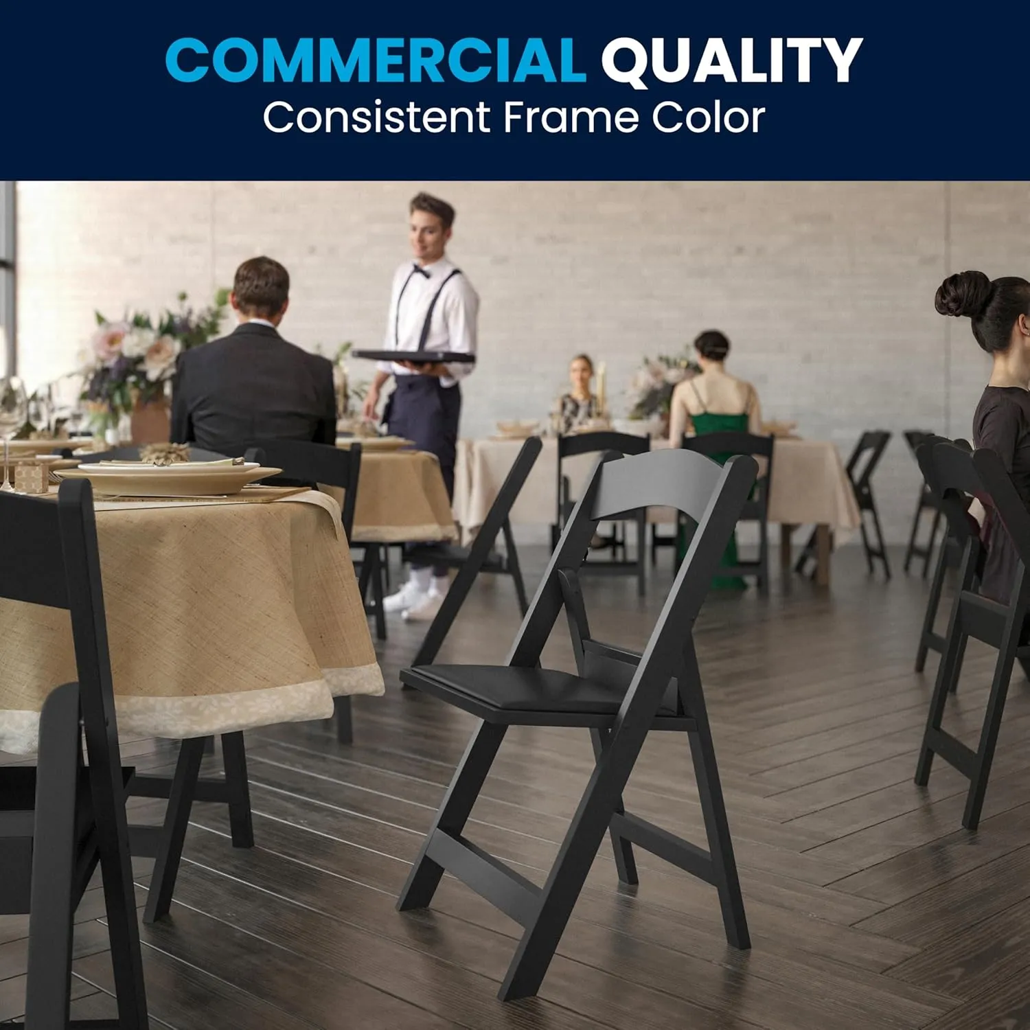 Flash Furniture Hercules Series Folding Chair - Black Resin - 2 Pack 800LB Weight Capacity Comfortable Event Chair - Light Weight Folding Chair