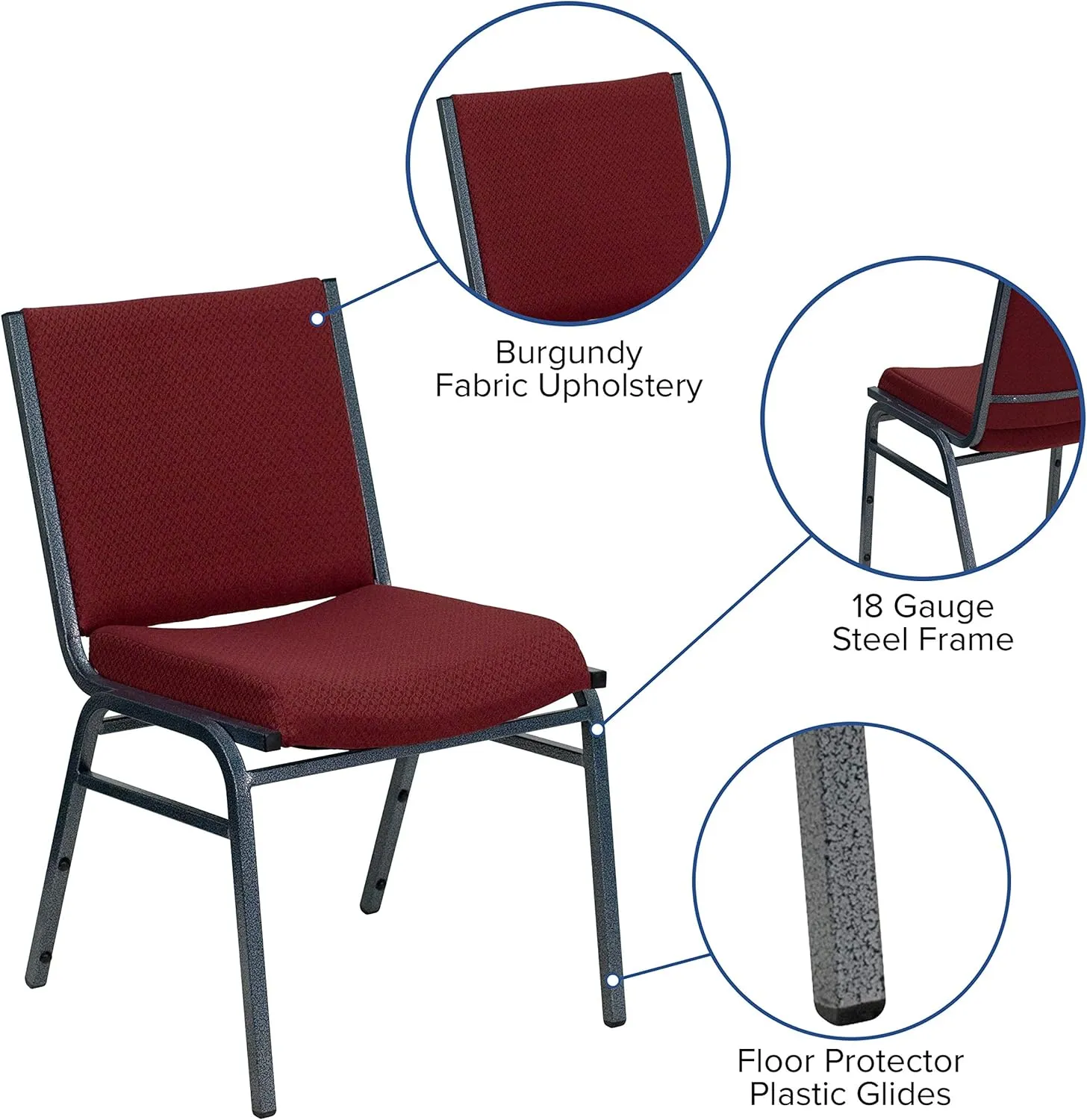 Flash Furniture HERCULES Series Heavy Duty Burgundy Patterned Fabric Stack Chair with Ganging Bracket