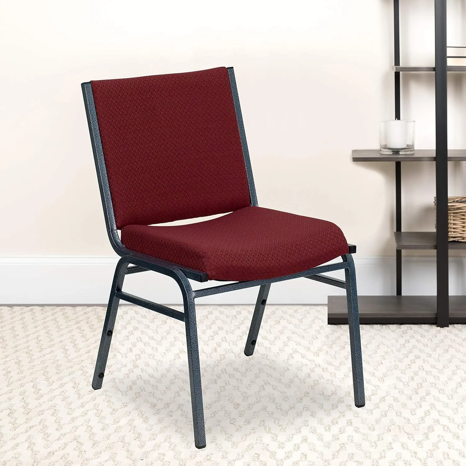 Flash Furniture HERCULES Series Heavy Duty Burgundy Patterned Fabric Stack Chair with Ganging Bracket
