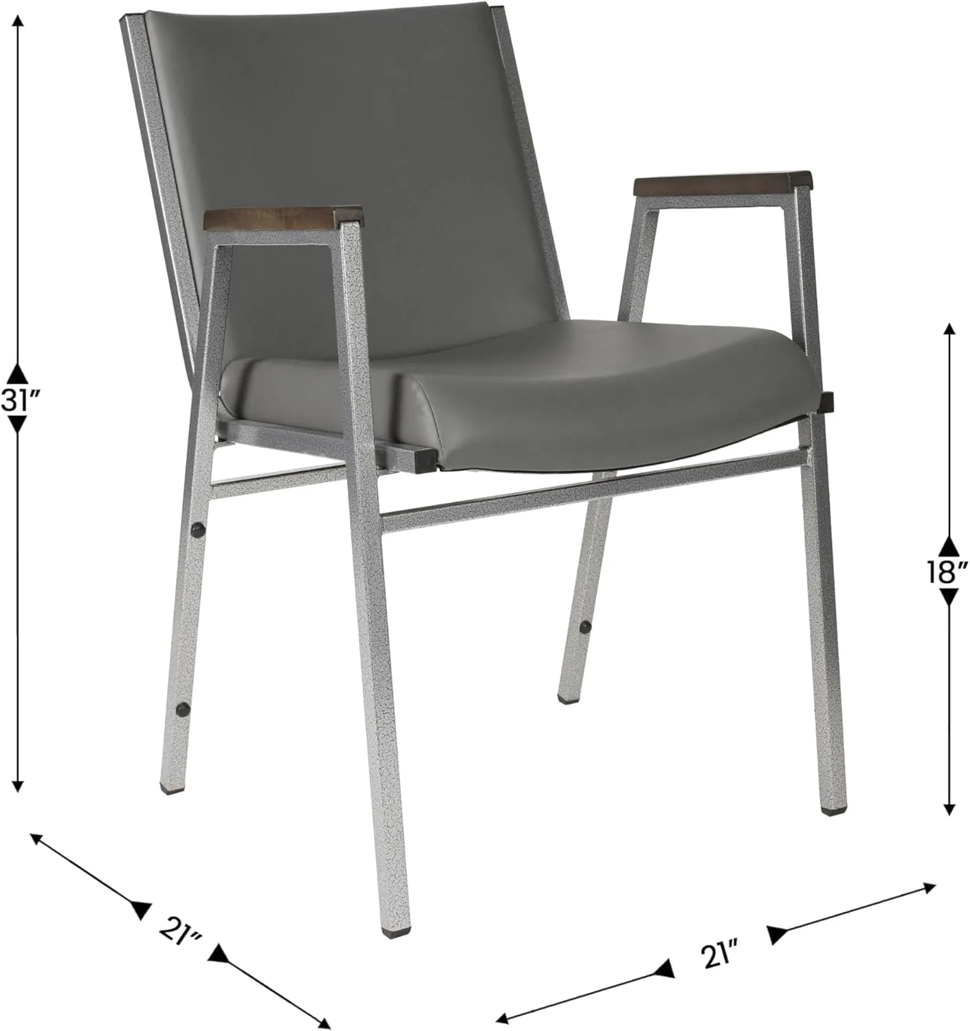 Flash Furniture Hercules Series Heavy Duty Gray Vinyl Stack Chair with Arms and Ganging Bracket, Set of 4