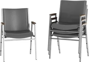 Flash Furniture Hercules Series Heavy Duty Gray Vinyl Stack Chair with Arms and Ganging Bracket, Set of 4