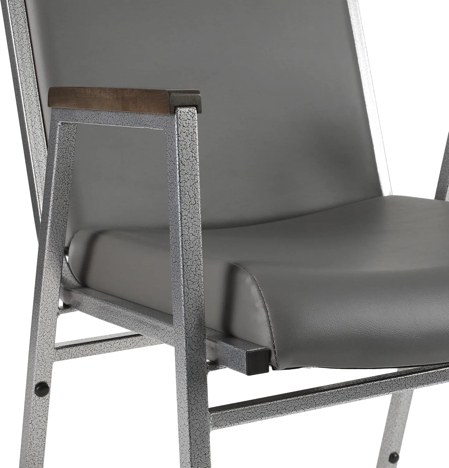 Flash Furniture Hercules Series Heavy Duty Gray Vinyl Stack Chair with Arms and Ganging Bracket, Set of 4