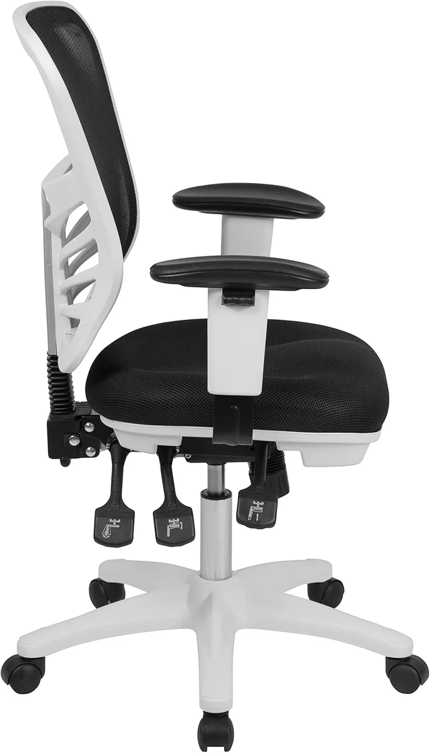 Flash Furniture Nicholas Mid-Back Swivel Office and Gaming Chair, Ergonomic Mesh Office Chair with Adjustable Lumbar Support and Height, Black/White