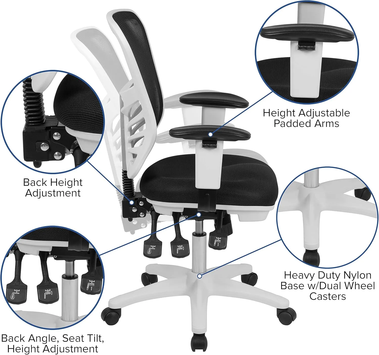 Flash Furniture Nicholas Mid-Back Swivel Office and Gaming Chair, Ergonomic Mesh Office Chair with Adjustable Lumbar Support and Height, Black/White