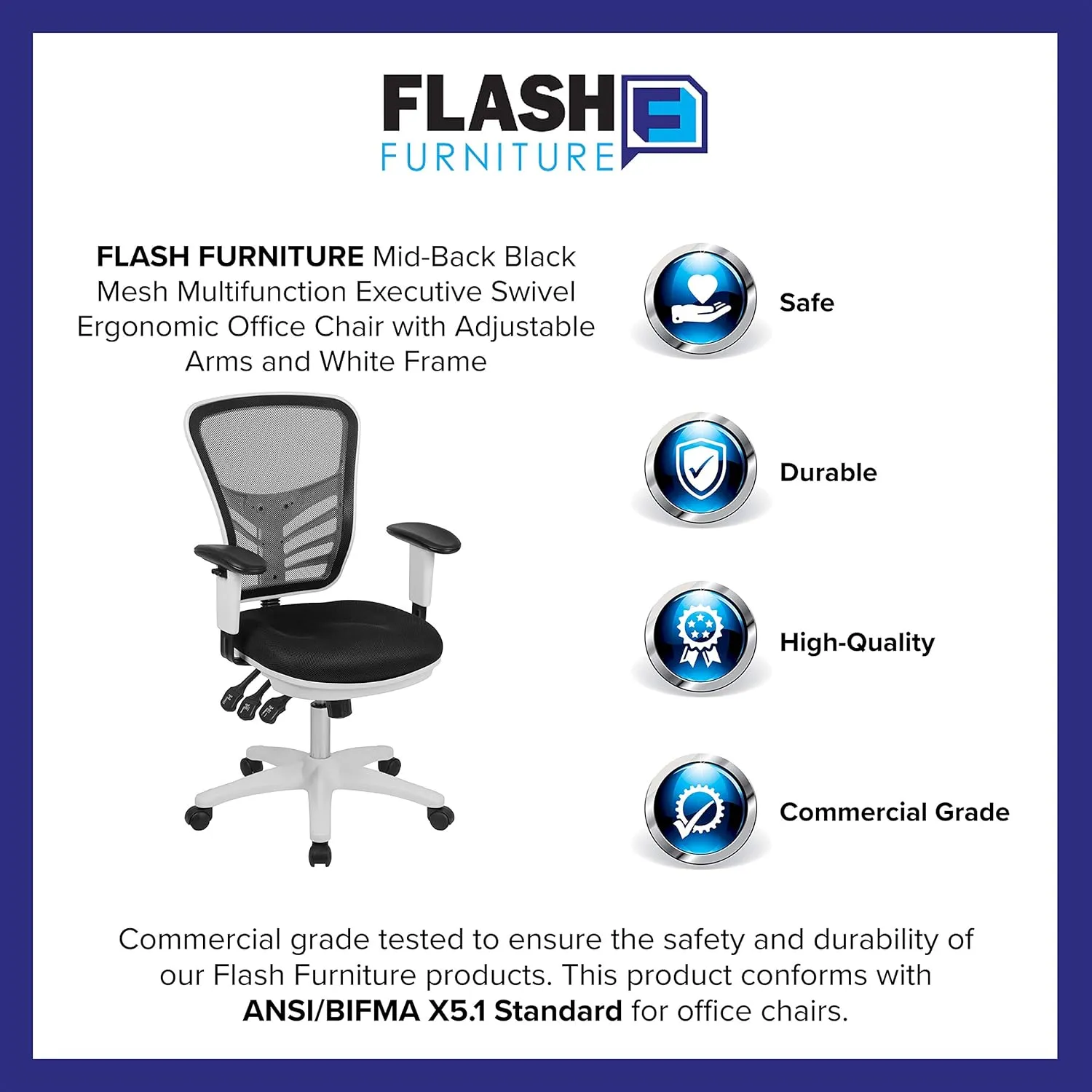 Flash Furniture Nicholas Mid-Back Swivel Office and Gaming Chair, Ergonomic Mesh Office Chair with Adjustable Lumbar Support and Height, Black/White