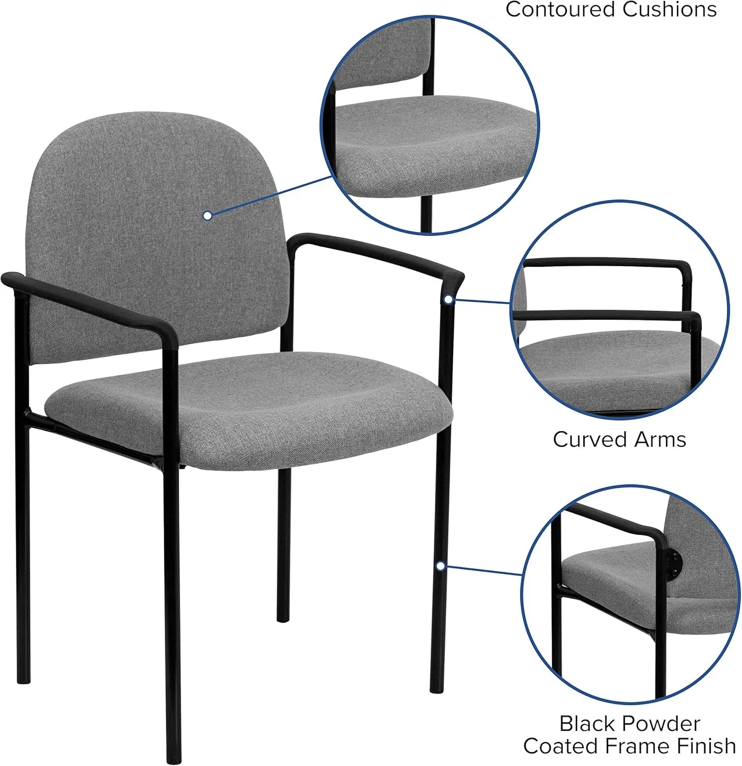 Flash Furniture Tiffany Comfort Gray Fabric Stackable Steel Side Reception Chair with Arms