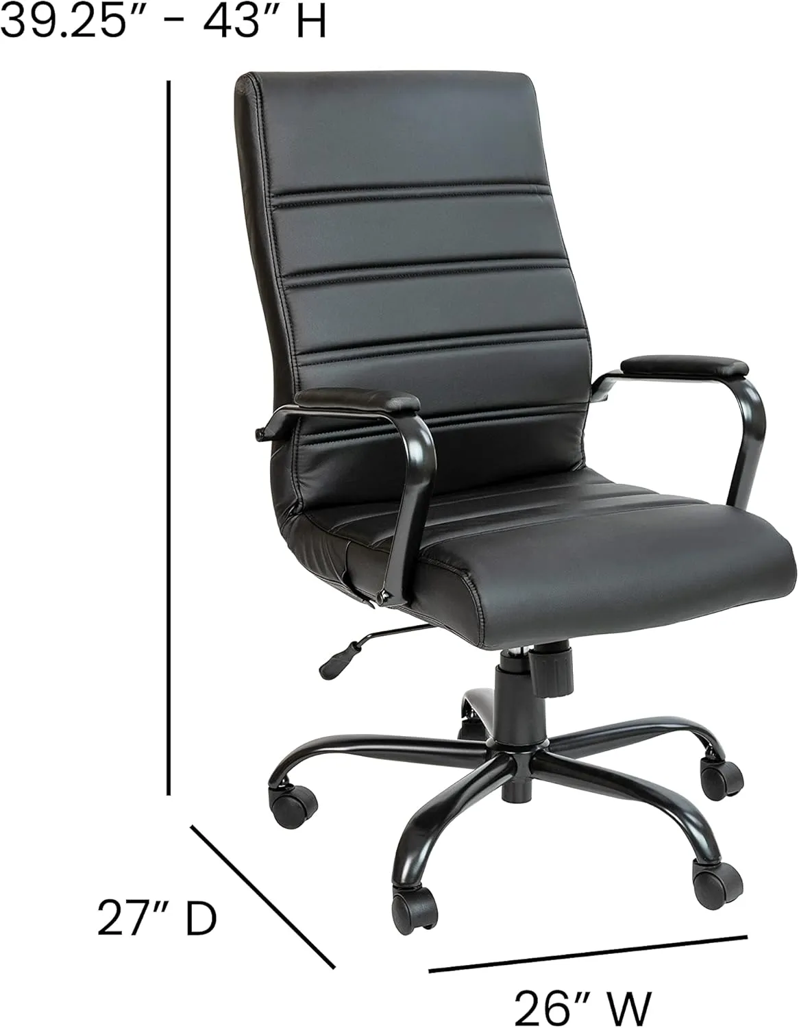 Flash Furniture Whitney High-Back Swivel LeatherSoft Desk Chair with Padded Seat and Armrests, Adjustable Height Padded Office Chair, Black
