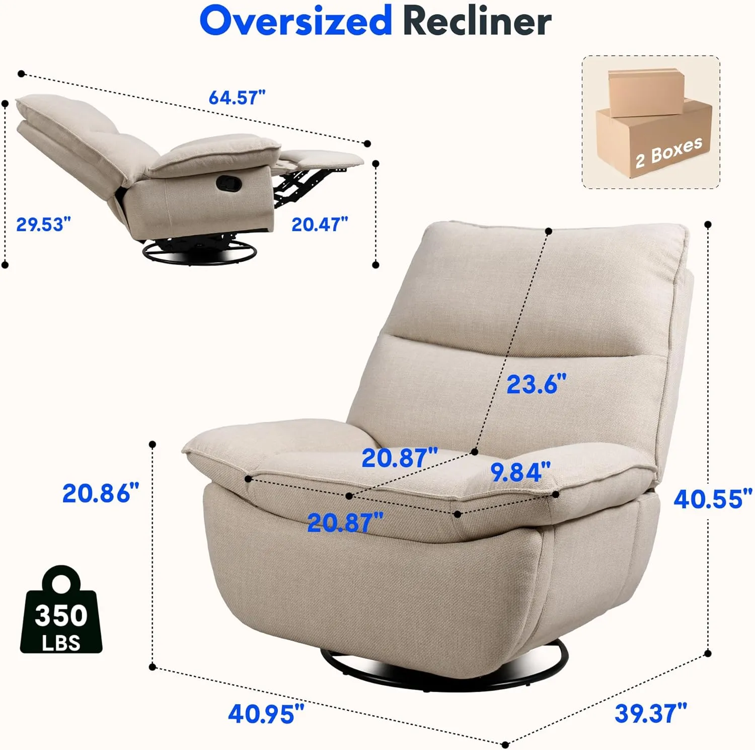 FLEXISPOT Lotus Swivel Recliner Chair for Adults, Oversized 360° Swivel Rocker Recliner, Fabric Glider Rocking Nursery Chair, Side Pocket, 350 Lbs Capacity, Living Room, Bedroom, Nursery, XRC7 White