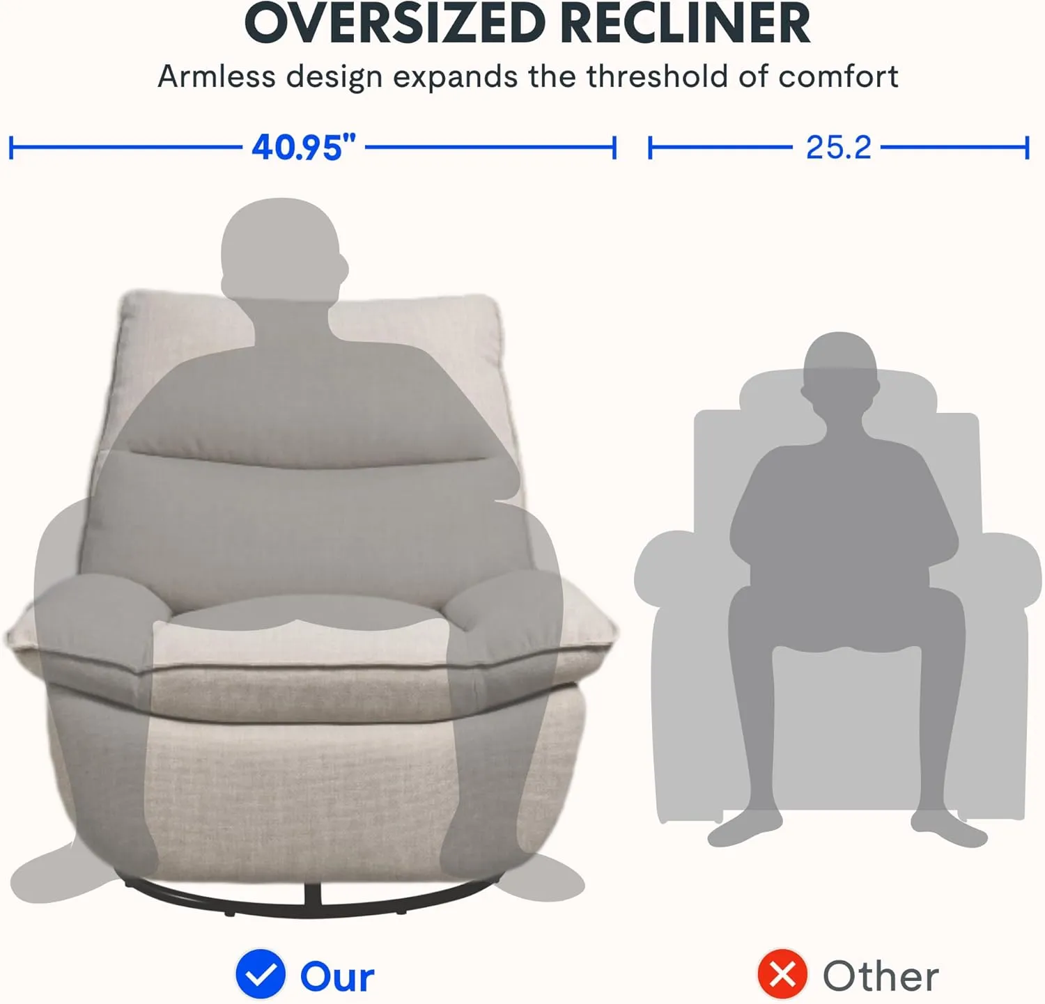 FLEXISPOT Lotus Swivel Recliner Chair for Adults, Oversized 360° Swivel Rocker Recliner, Fabric Glider Rocking Nursery Chair, Side Pocket, 350 Lbs Capacity, Living Room, Bedroom, Nursery, XRC7 White