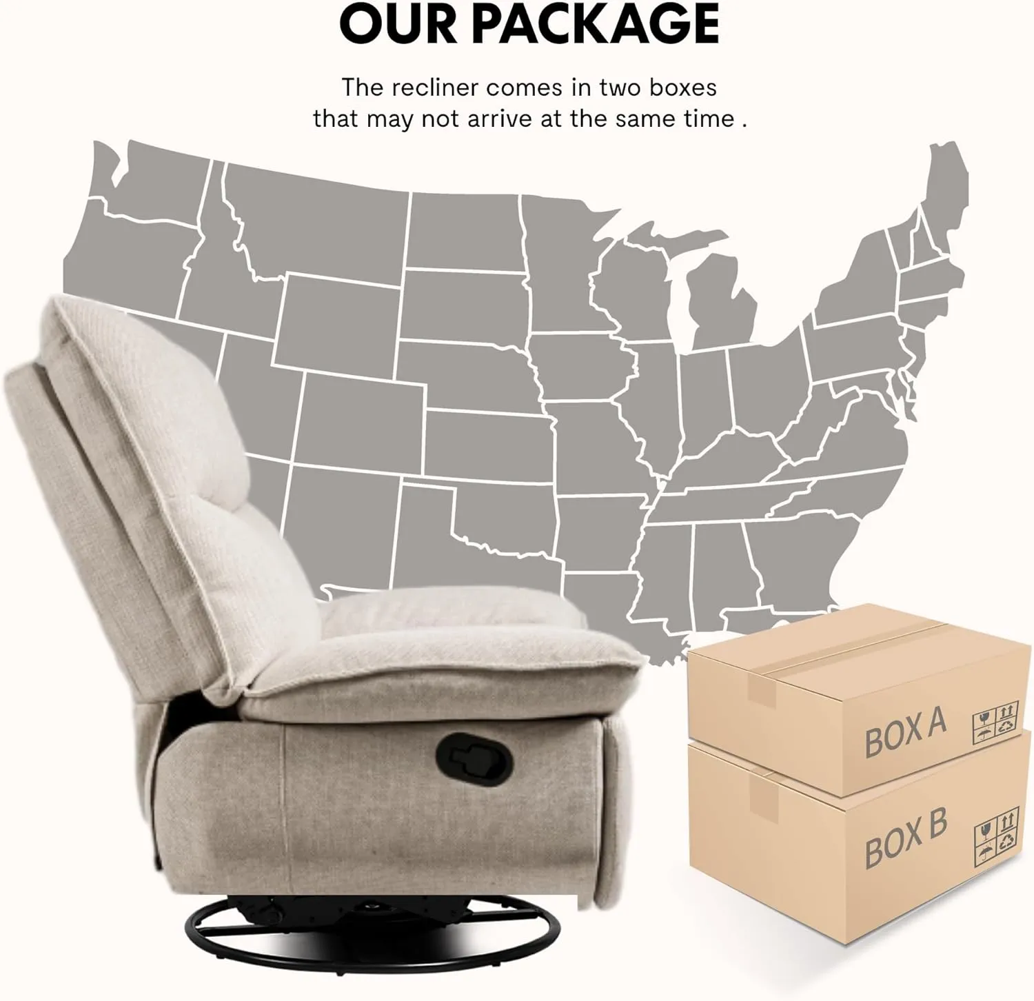FLEXISPOT Lotus Swivel Recliner Chair for Adults, Oversized 360° Swivel Rocker Recliner, Fabric Glider Rocking Nursery Chair, Side Pocket, 350 Lbs Capacity, Living Room, Bedroom, Nursery, XRC7 White