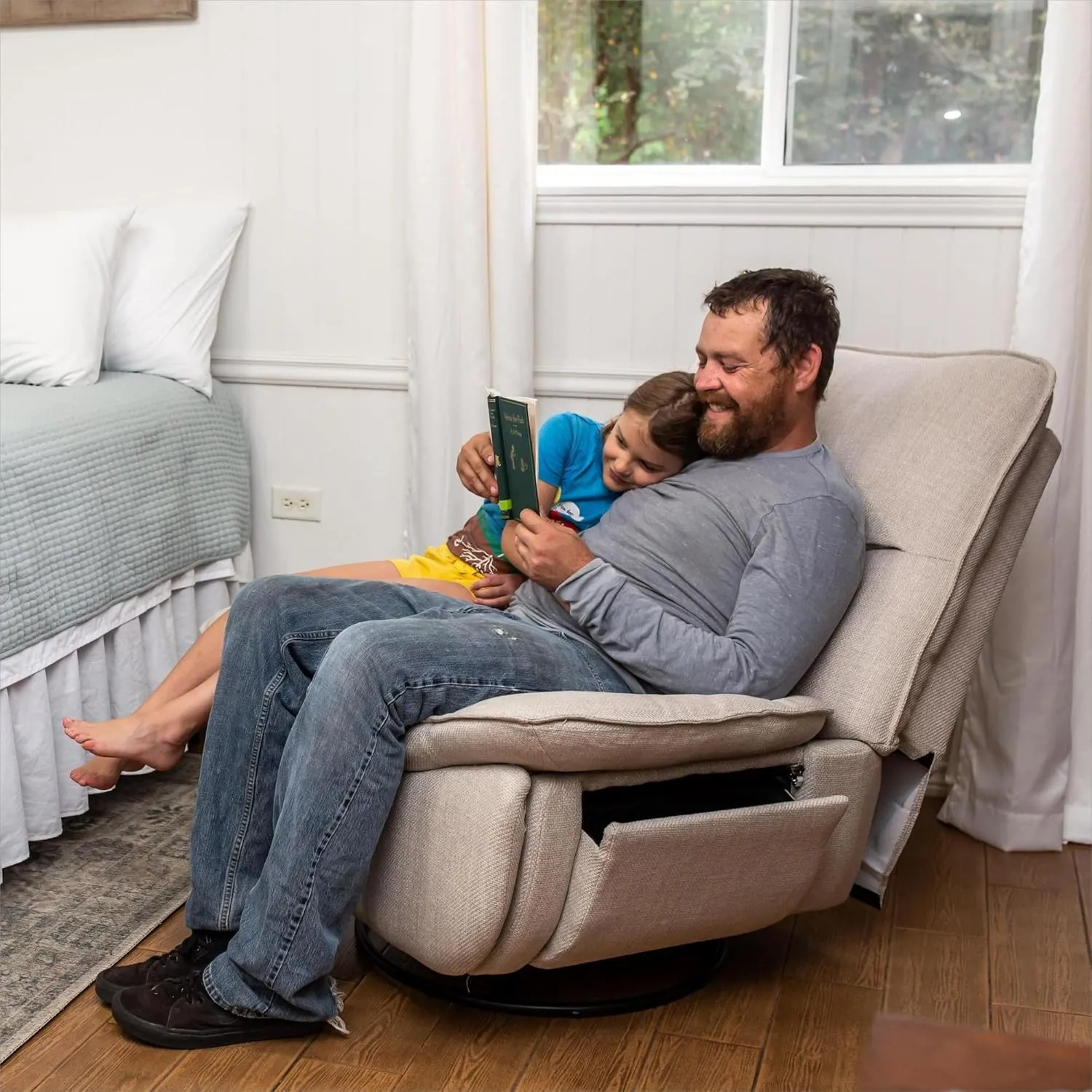 FLEXISPOT Lotus Swivel Recliner Chair for Adults, Oversized 360° Swivel Rocker Recliner, Fabric Glider Rocking Nursery Chair, Side Pocket, 350 Lbs Capacity, Living Room, Bedroom, Nursery, XRC7 White