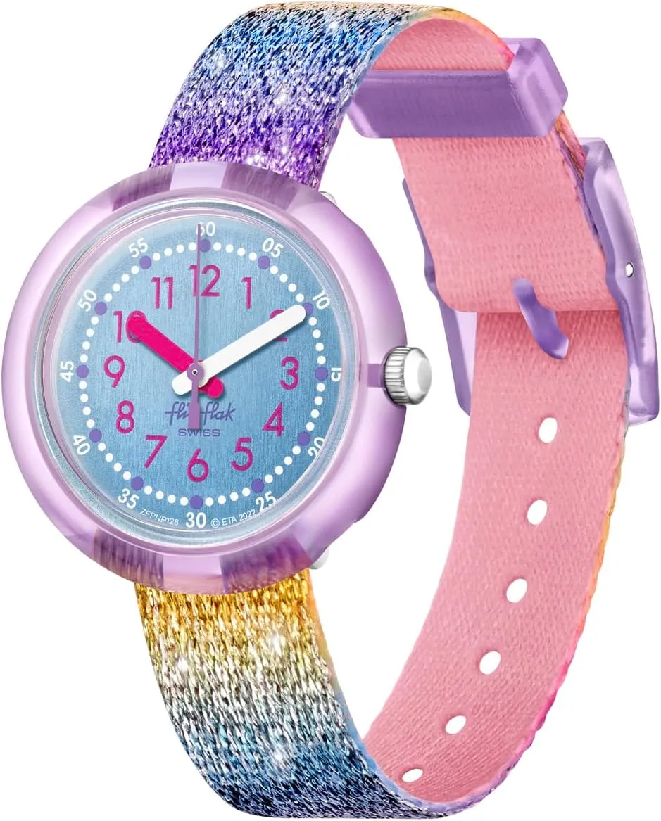 Flik Flak Kids' BPA Free-A Safe Watch Shine in Rainbow Quartz, Blue
