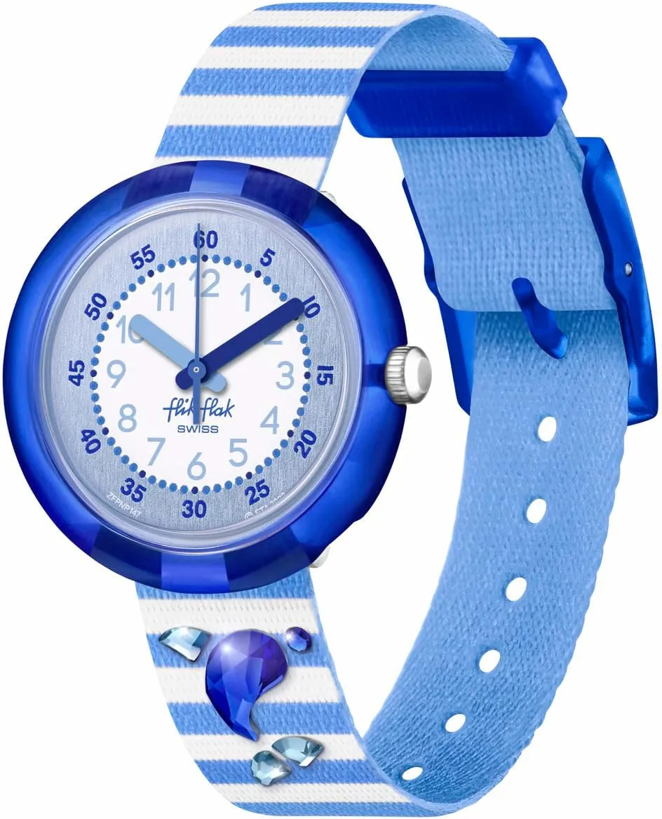 Flik Flak Unisex Kids Watch Casual Blue Bio-sourced Quartz Shining Dolphin