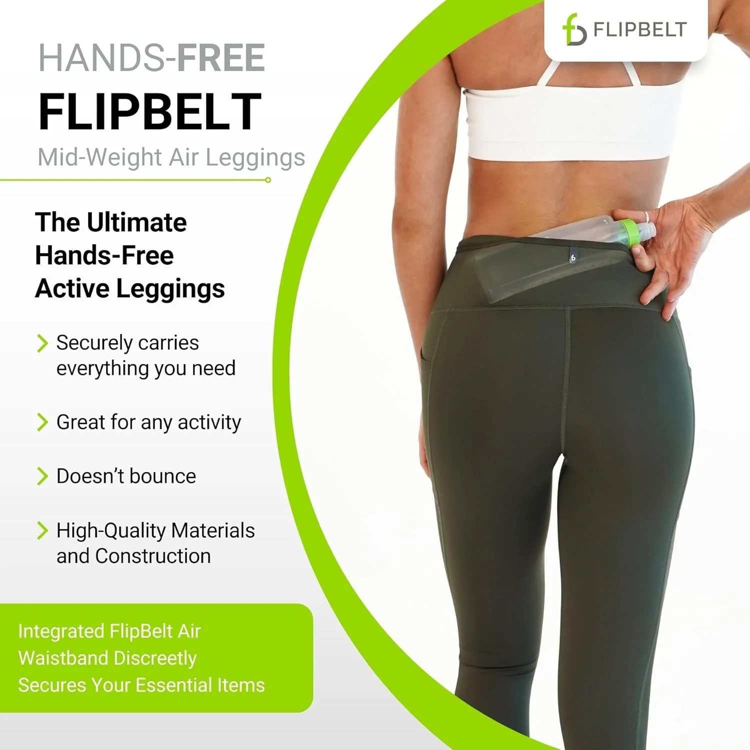 FlipBelt Women’s Air Legging – Running Leggings with Pockets, Moisture Wicking, Mid Weight Compression – USA Small Business