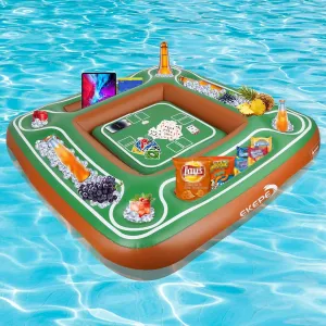 Floating Pool Games Table for Adults, Pool Accessories Inflatable Card Table, Hot Tub Tray Food Drink Holder Floating Pool Cooler Containers for Summer Party Indoor Outdoor