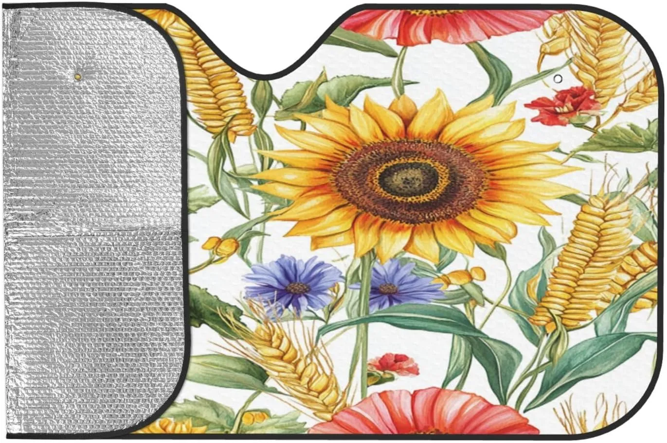 Flower Sunflower Popies Universal Car Windshield Sun Shade Single-Layer Bubble Aluminum Foil Heat Reflective Sunshade with 4 Suction Cups (27.5 * 51 in)