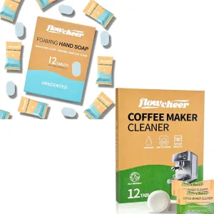Foaming Hand Soap Tablets Fragrance Free Refills-12 pack & Coffee Maker Cleaner Descaler Tablets 12 Count Cleaning Tabs for All Coffee Machine