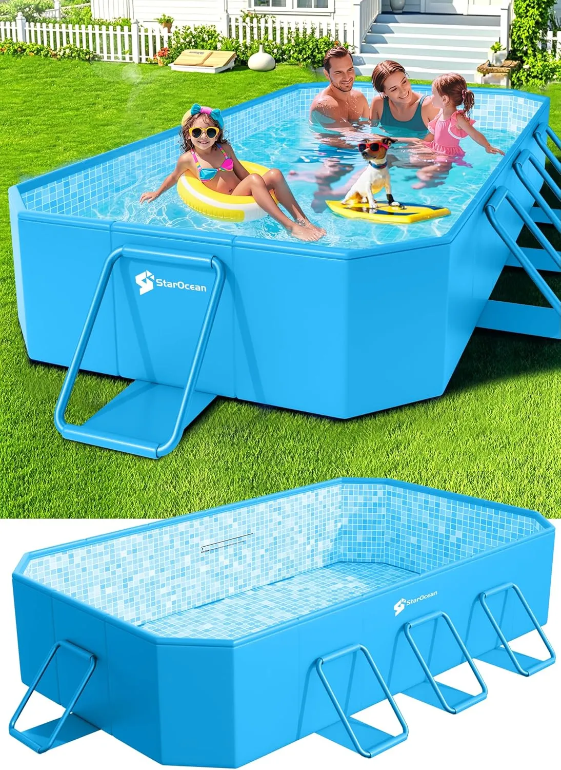 Foldable Pool, Large Non-Inflatable Swimming Pool for Kids,Adult Collapsible Pools Hard Plastic Shell, Oversized Thickened,Portable Folding Kids Pools for Backyard 104"x65"x20"-Blue