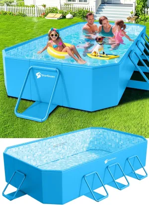 Foldable Pool, Large Non-Inflatable Swimming Pool for Kids,Adult Collapsible Pools Hard Plastic Shell, Oversized Thickened,Portable Folding Kids Pools for Backyard 104"x65"x20"-Blue