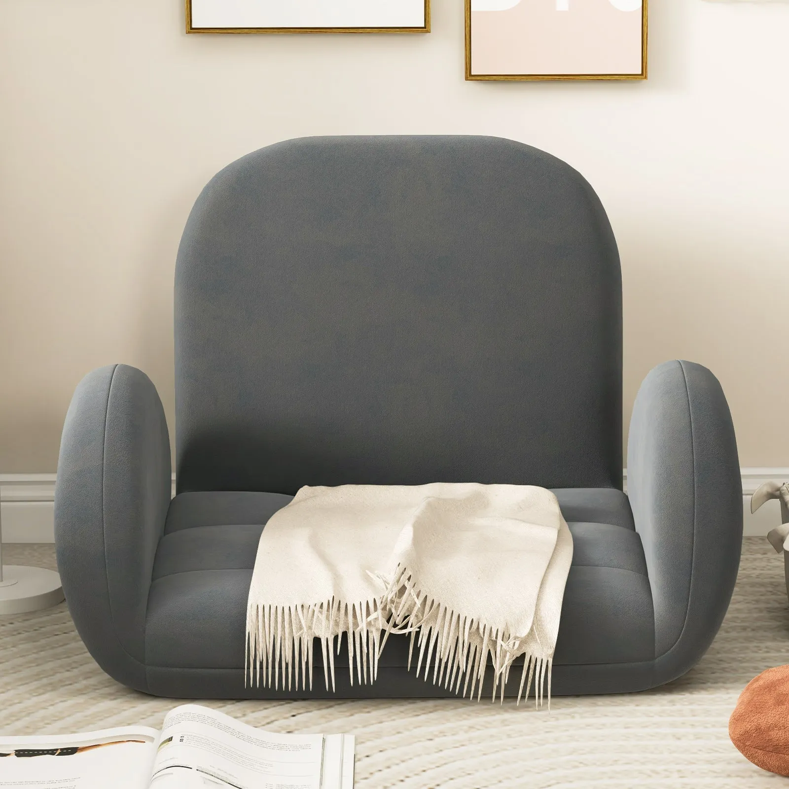 Folding Floor Game Chair with Adjustable Backrest for Adults-Grey