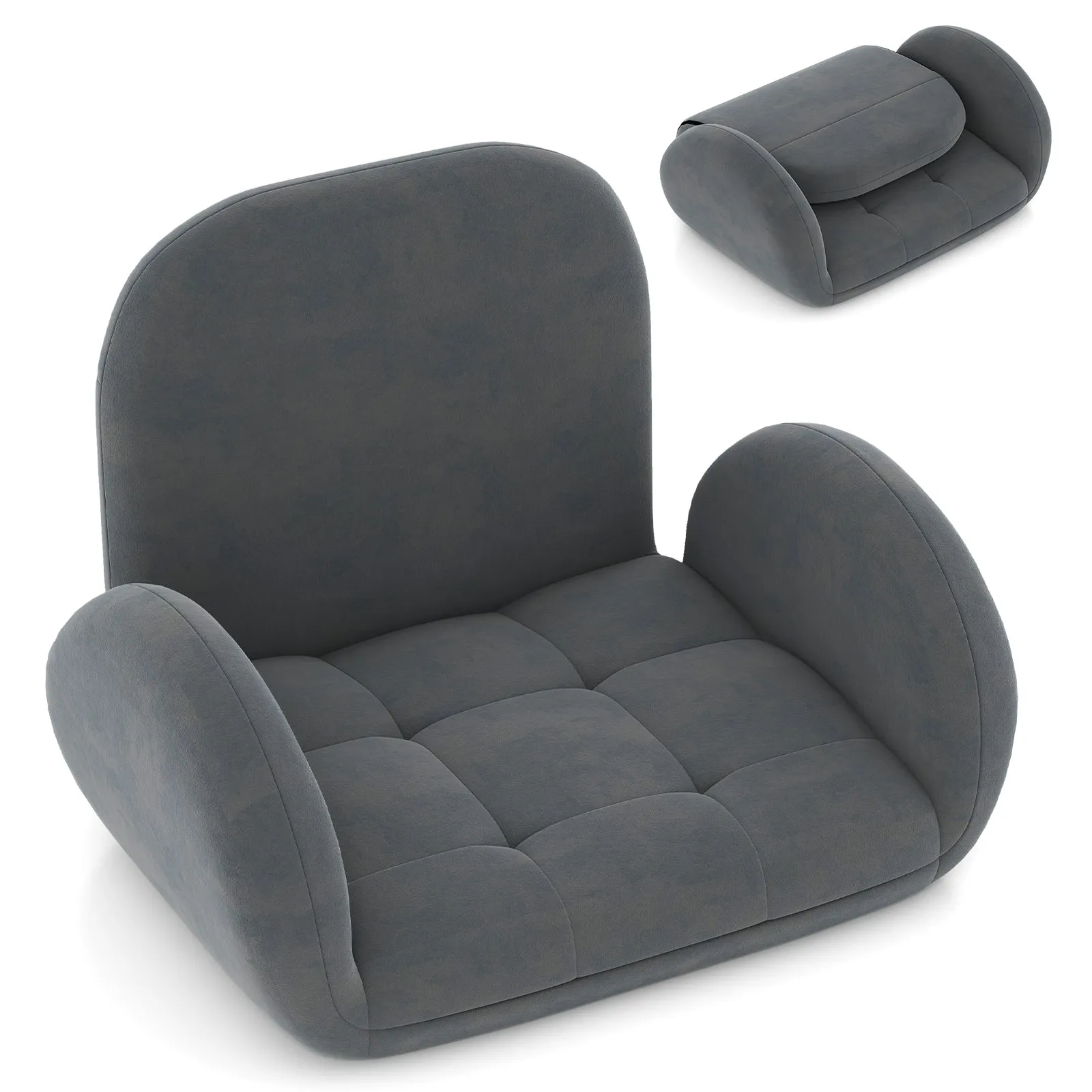 Folding Floor Game Chair with Adjustable Backrest for Adults-Grey