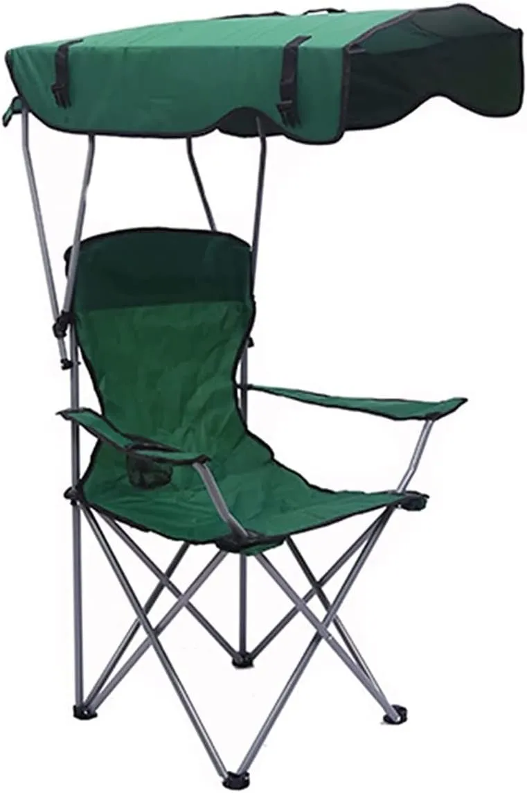 Folding Lawn Chair Camping Chair with Shade Canopy Chair, Folding Recliner, Adjustable Outdoor Beach Lightweight Sunshade Folding Chairs Folding Chair(Green)