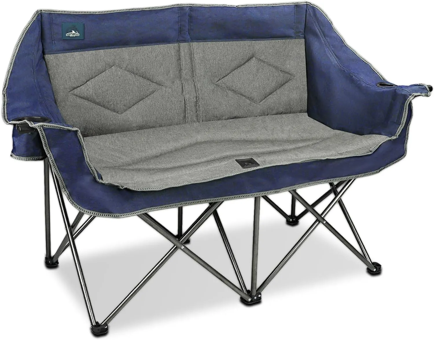 Folding Loveseat Camping Chair Portable Double Duo Full Padded Garden Chair for 2 Person Sofa w/2 Cup Holder,Wine Glass Holder,Support 600lbs for Picnic Beach Travel (Blue)